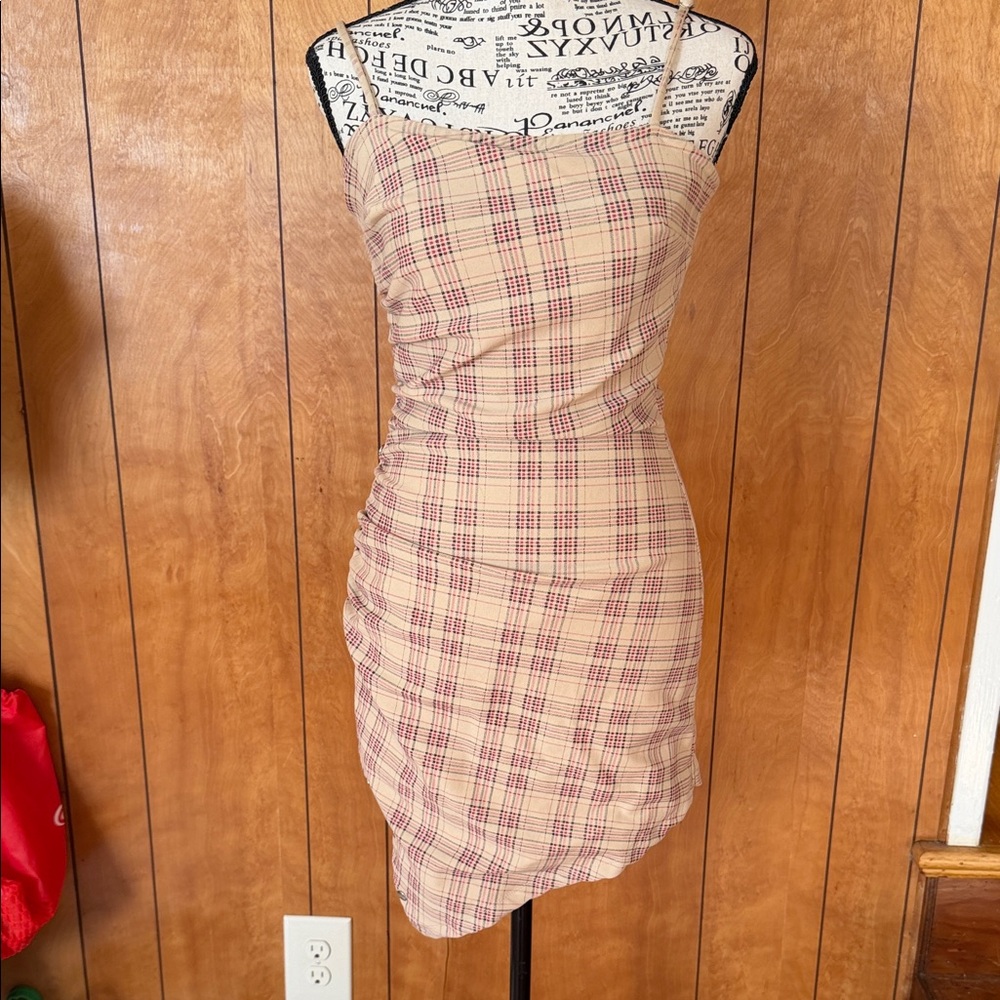 Fashion Nova Checkered Mini Dress in Cream and Red